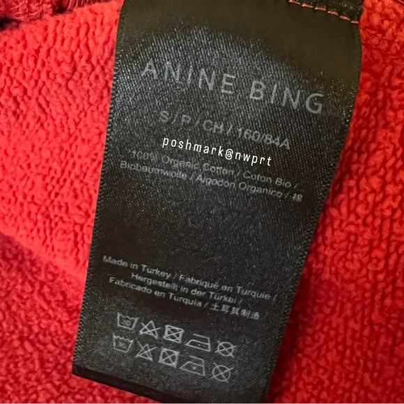 ANINE BING ♥️ Sport Jaci Graphic Logo Sweatshirt Pullover Red Black S Small - Picture 9 of 15